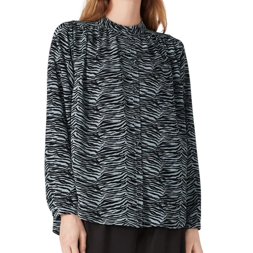 #2986 EUC RTR LA VIE REBECCA TAYLOR Zebra Print Long Sleeve Blouse